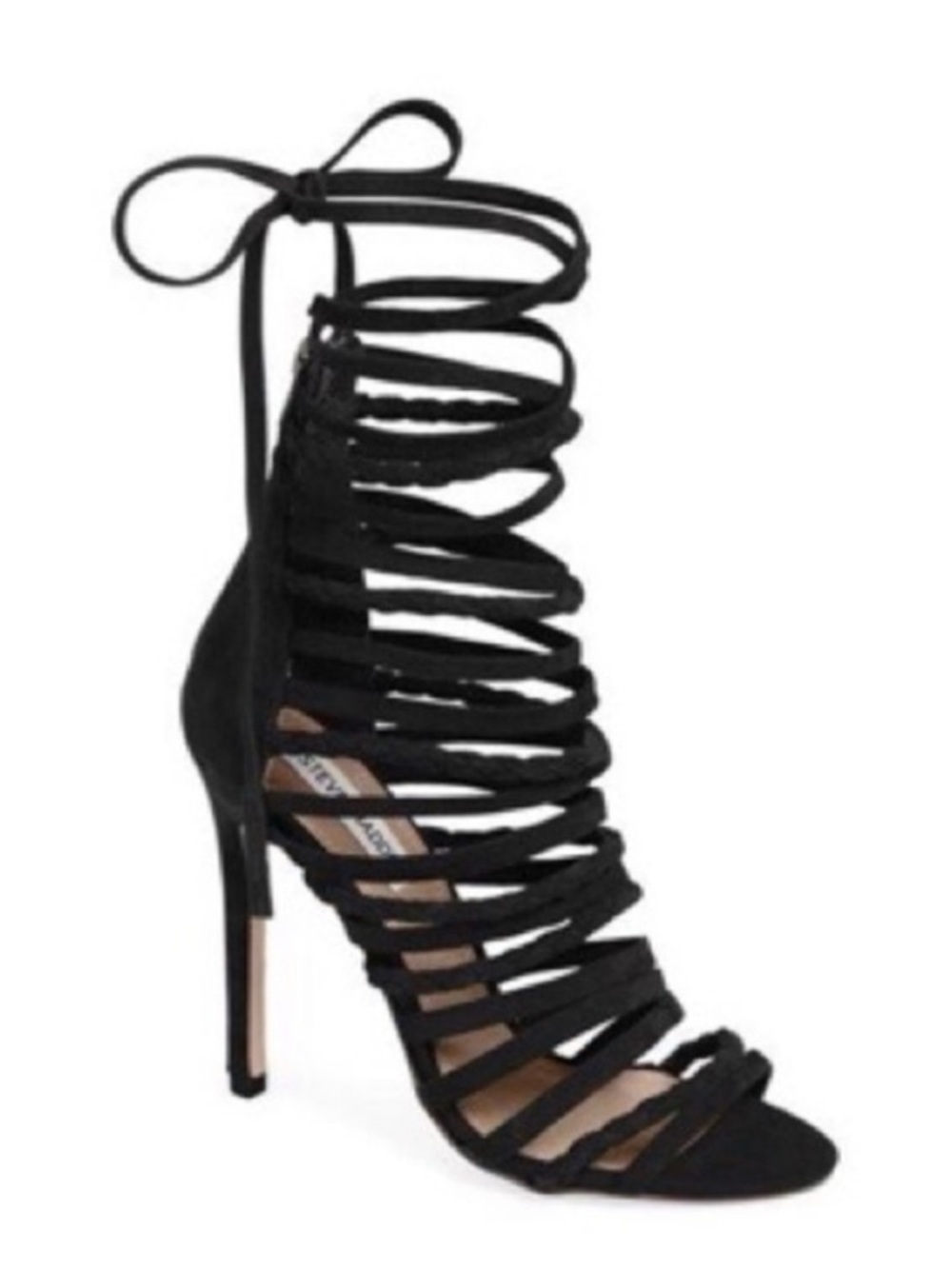 Steve Madden Drexel Black Suede Multi-Strap Lace-Up Stiletto Sandal